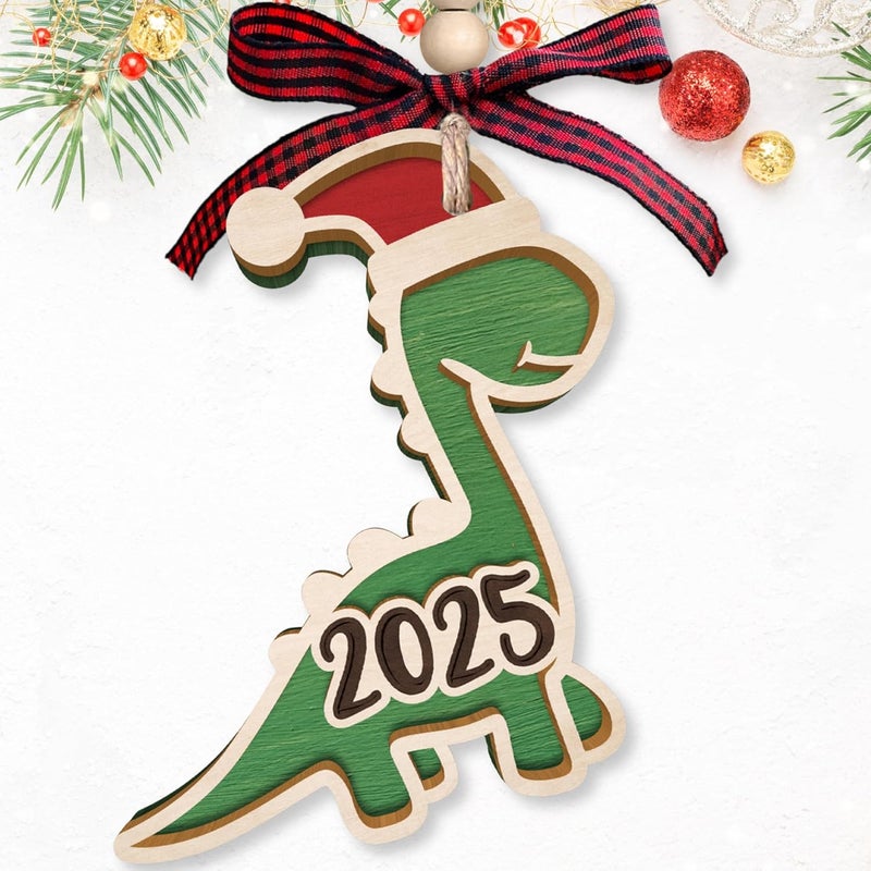 TEEBIM Dinosaur Christmas Ornament 2025 - Dinosaur Ornaments for Tree, Christmas Ornaments for Kids Boys - Dinosaurs Gifts for Kids, Boys, Girls, Lovers - Boy Dino Gifts - Wood Dinosaurs Ornament 2025 - Image 1